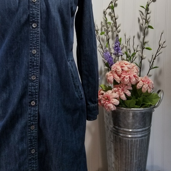 [talbots] dark chambray denim shift button dress - Picture 2 of 5